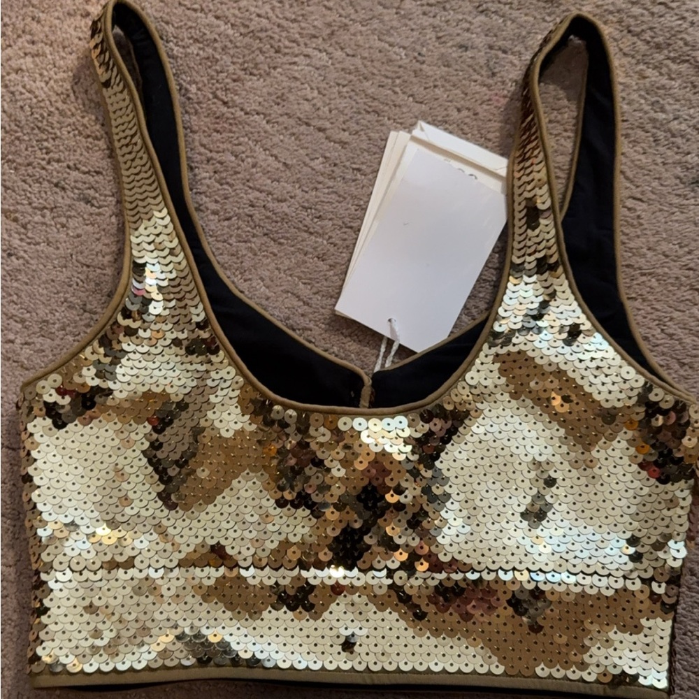 Rabanne x HM sequin top in gold - Picture 3 of 5